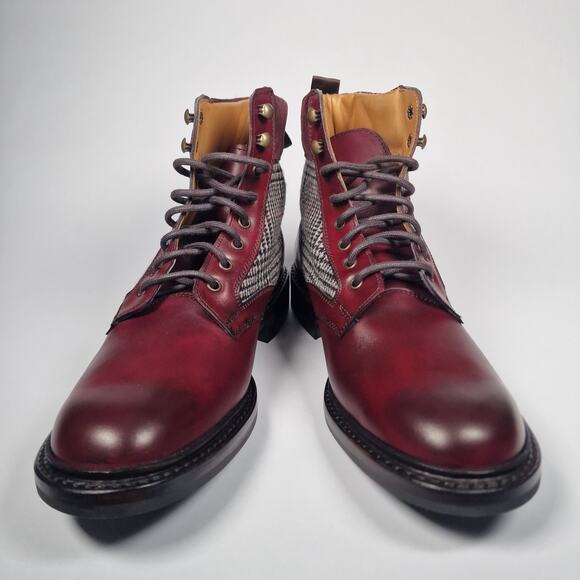 Joseph Cheaney Hope R Burgundy Derby Boots Leather Prince Wales Check US 9 New - Picture 4 of 11